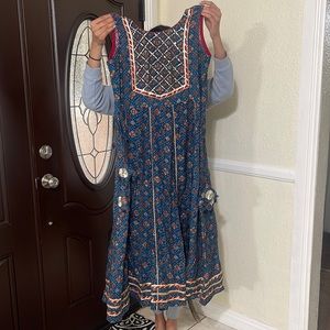 Blue and red Anarkali Indian outfit